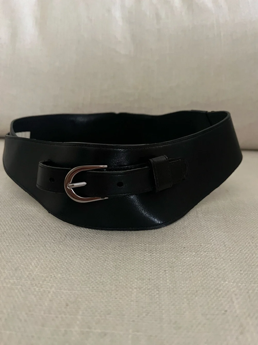 Black Italian Leather Vintage Corset Belt - Oscar de la Renta Runway Sample XS